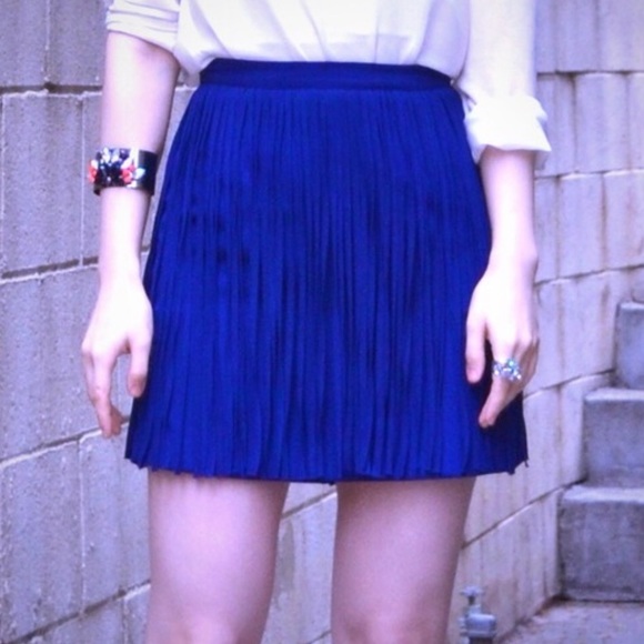 Zara Dresses & Skirts - Zara Royal Blue Fringe Mini Skirt